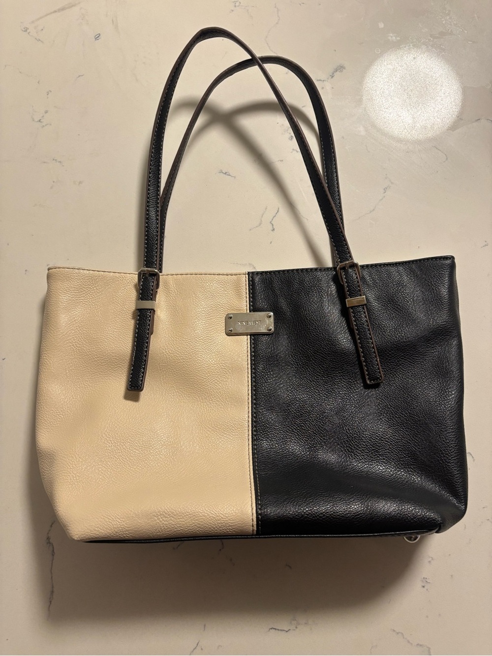 Two-Tone Black and Cream Leather Handbag/Purse- Nine West